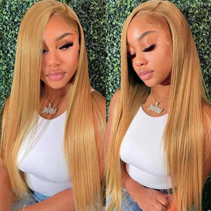 Honey Blonde #27 Colored Undetectable Lace 5x5 13x4 Wig Straight Wigs